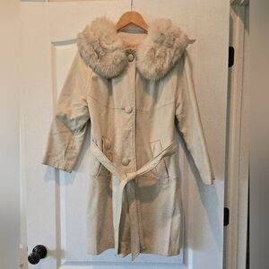 Vintage Leathercraft Process of America Cream Leather Trench Coat 1970s Size 10